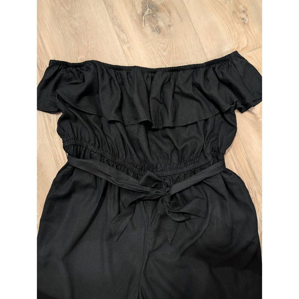 Ava & Viv Women's Plus Size Ruffle Short Sleeve Jumpsuit Black Boho - Picture 7 of 13